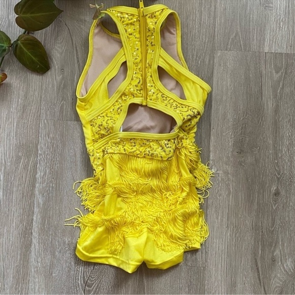 WEISSMAN Dance Costume yellow Fringe flapper GOOD TO BE ALIVE 11109 LC child - Picture 3 of 13